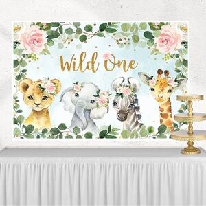 Wild One Boho Floral Safari Party Backdrop, Pink Birthday supplies & decorations